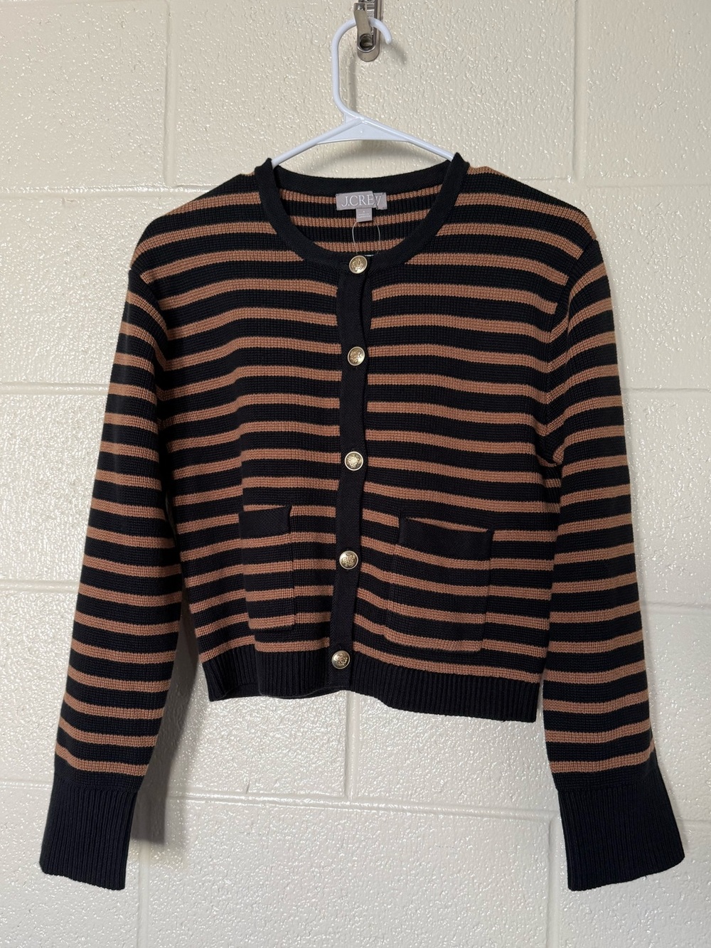J.Crew Sz S Brown & Black Striped Cardigan Sweater NWT